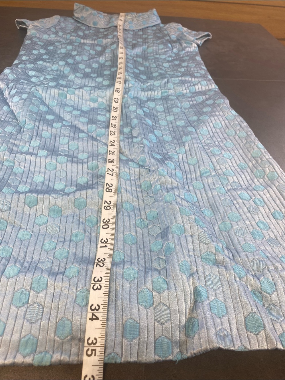 VTG 1960’s ILGWU Union Made Mid Century Light Blue Geometric Midi Dress-Details - Picture 4 of 9